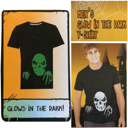 Men’s Halloween Glow-in-the-Dark Vampire Fang T-Shirt | Black Scary Teeth Graphic Tee